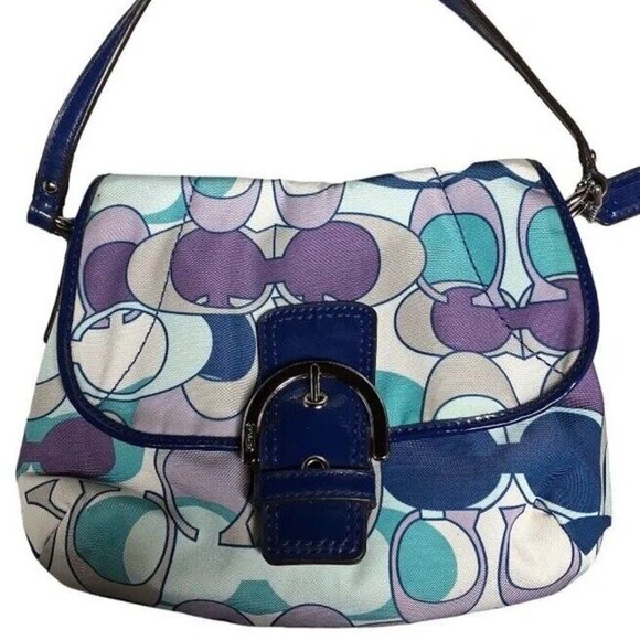 Coach Scarf Print Flap Signature Shoulder Bag - Picture 1 of 12